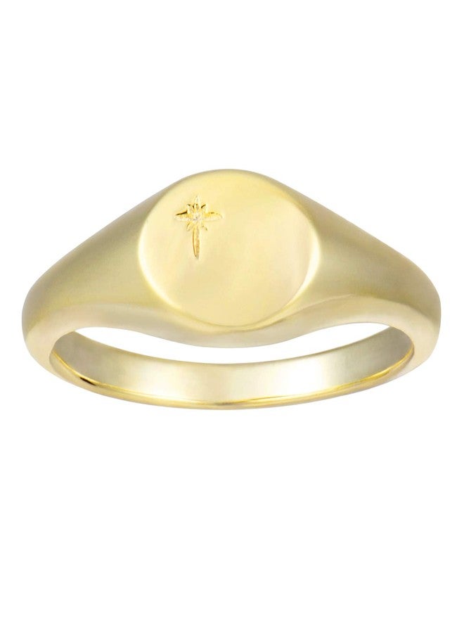 espere 18K Gold Plated Tiny Signet Ring Oval Pinky Stacking Ring North Star Dainty Gold Rings for Women - Image 1